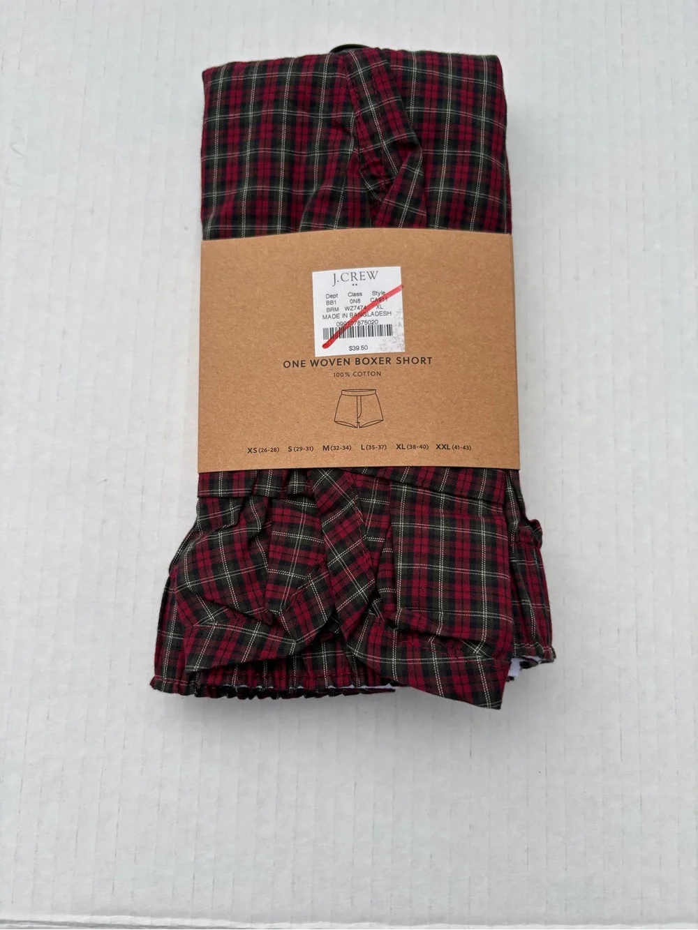 J. Crew Red and Green Plaid Woven Boxer Shorts 💯 cotton